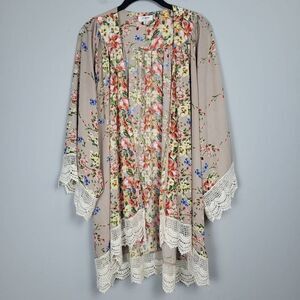 Umgee Womens Floral Kimono S/M Cover Up Lace Boho Oversized Open Front Relaxed